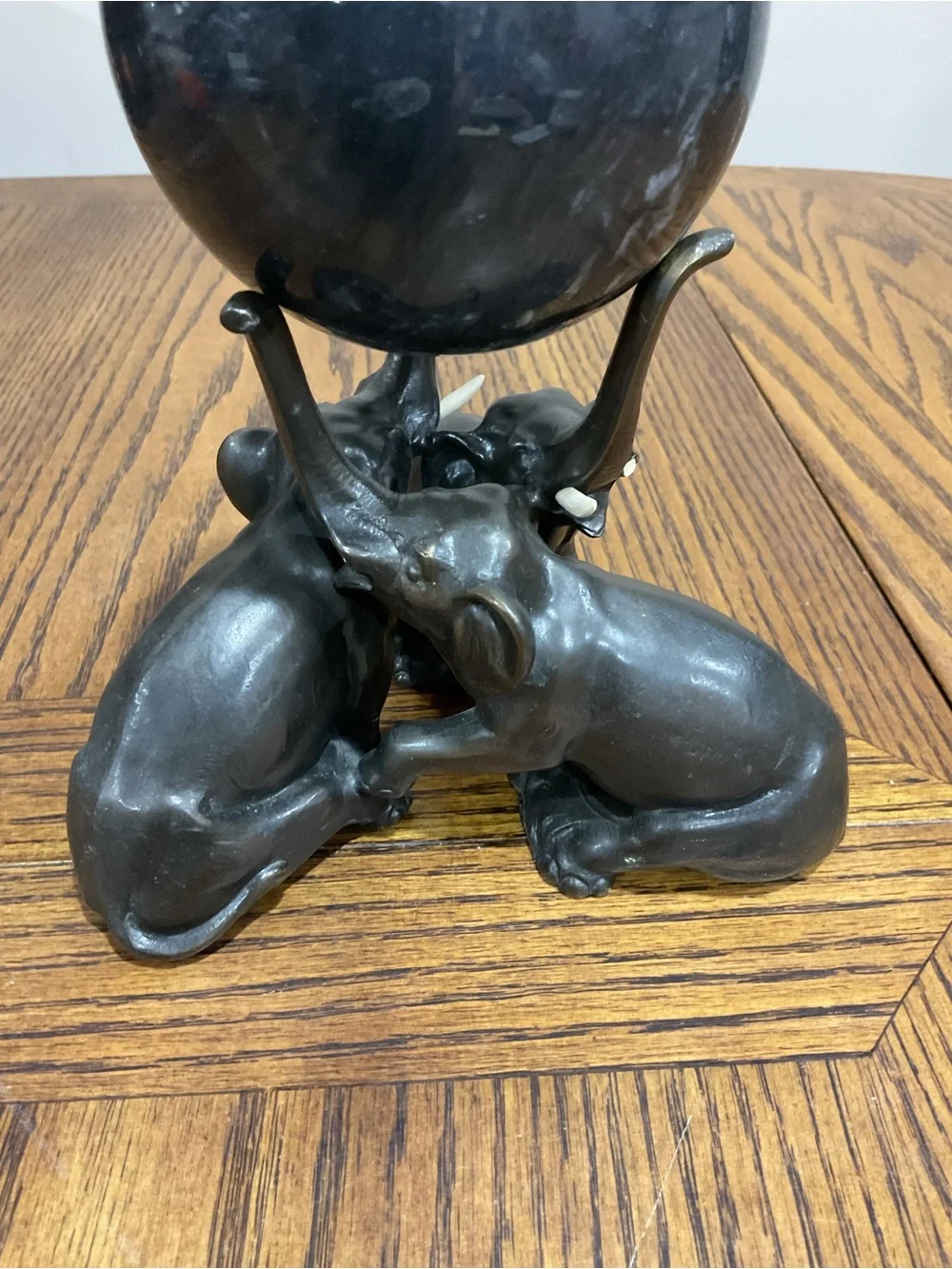 Decorative  Black Metal 3 Elephant Sculpture with Marble Orb